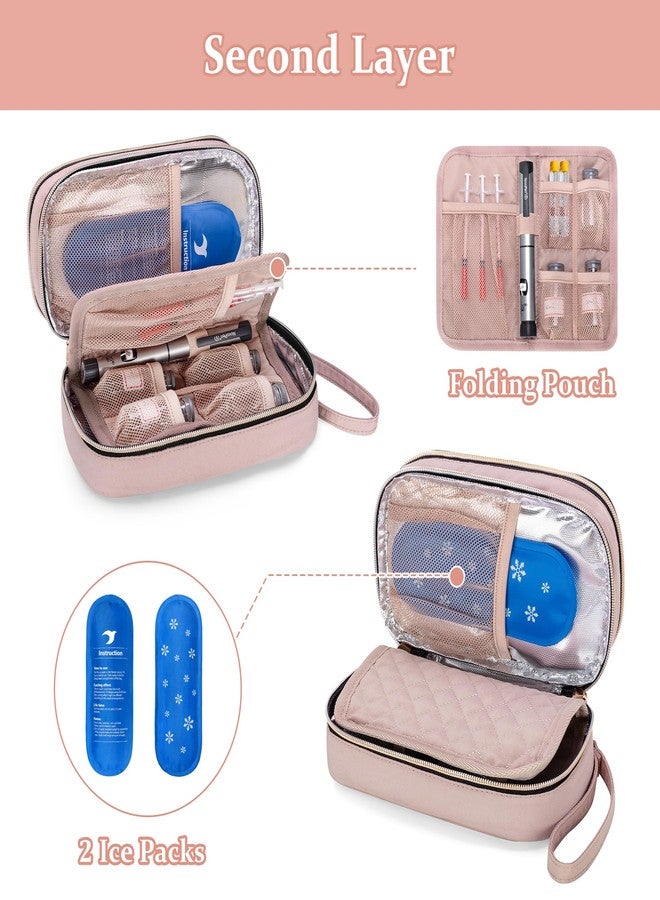 Yarwo Insulin Cooler Travel Case with 2 Ice Packs, Double-Layer Diabetic Insulated Organizer, Portable Medication Bag for Insulin Pens, Glucometer and Diabetes Care Kits, Dusty Rose (Patented Design) - Image 3